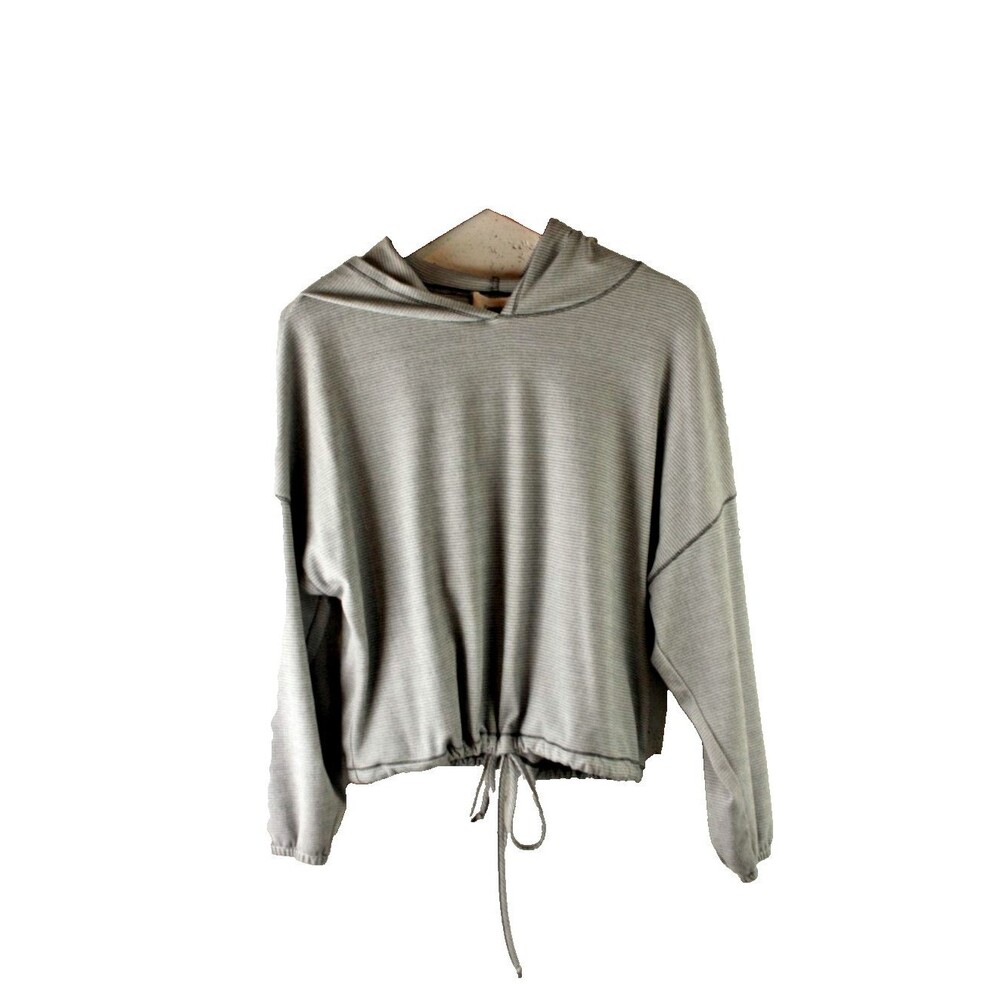 Urban Romantics Hoodie Women's sz L Gray Striped Lightweight Pullover